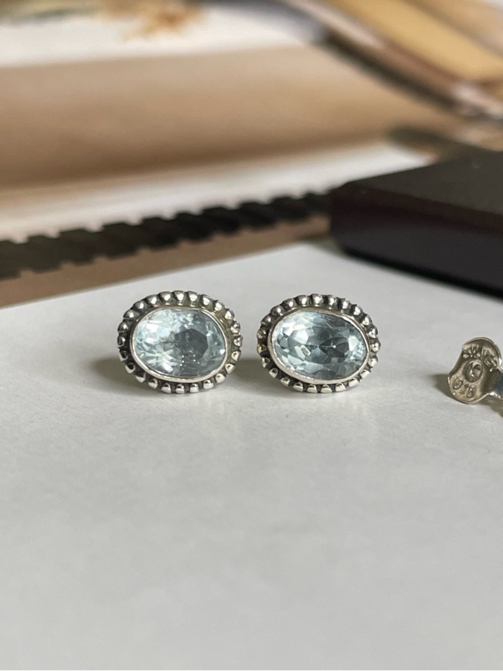 Blue Topaz stud Earrings 925 Sterling Silver, V I B E S
